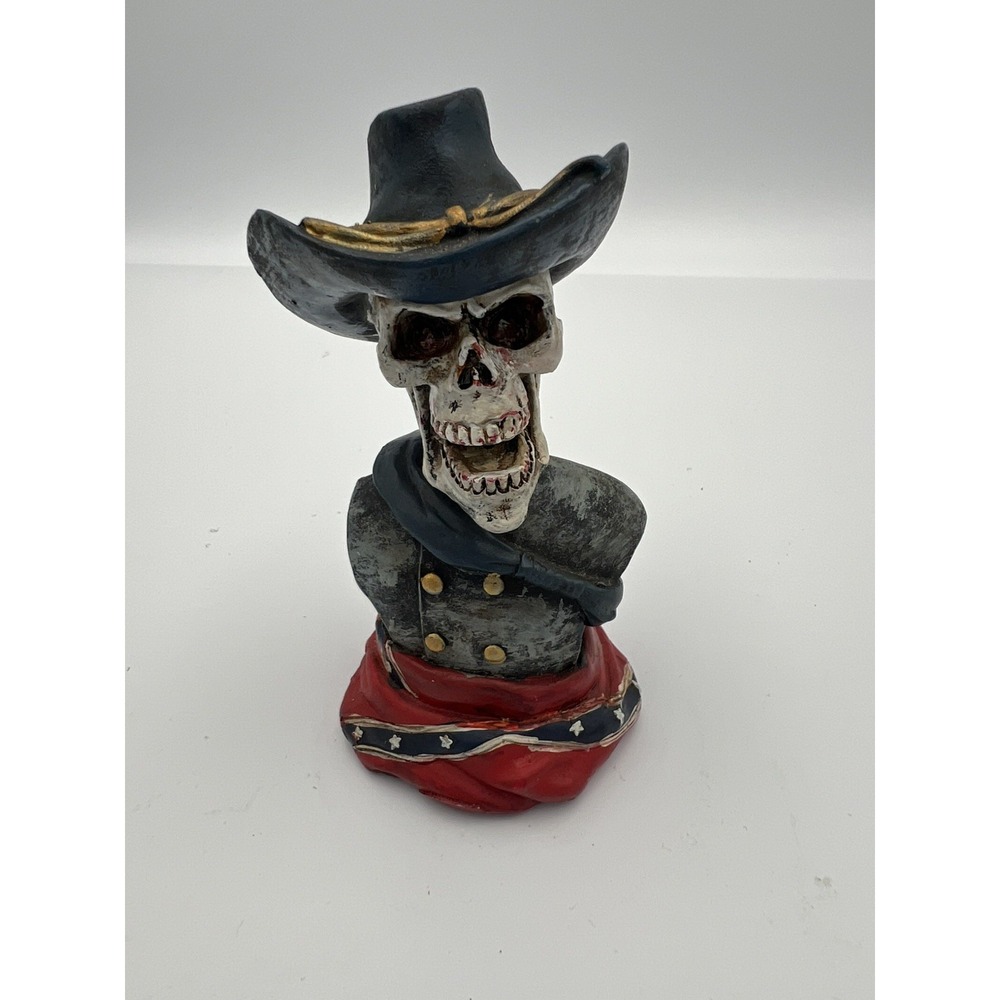 Confederate Army Civil War Skeleton Skull Bust Figurine Sculpture Soldier Gothic